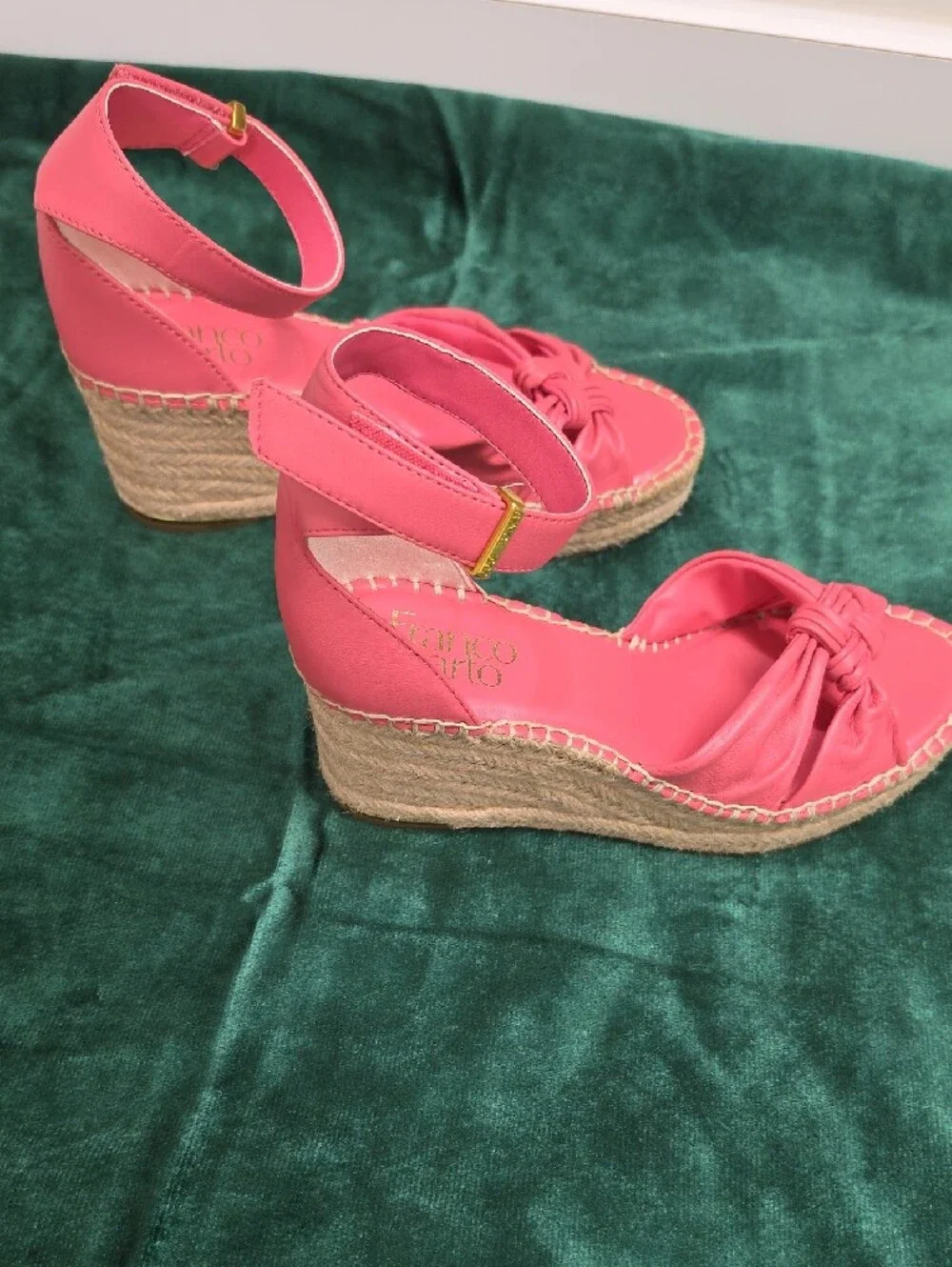 Franco Sarto Clementine Strawberry-Pink Knot Espadrille Wedge Sandals - Size 5.5